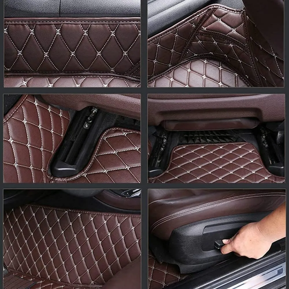 Custom Personalized Floor Mats for Cars - Luxury Full Coverage All Weather Mats, Anti-Slip Leather Mat Set, Fit for 99% of Cars, SUVs & Trucks (Beige&Black Beige, C-Double Color)