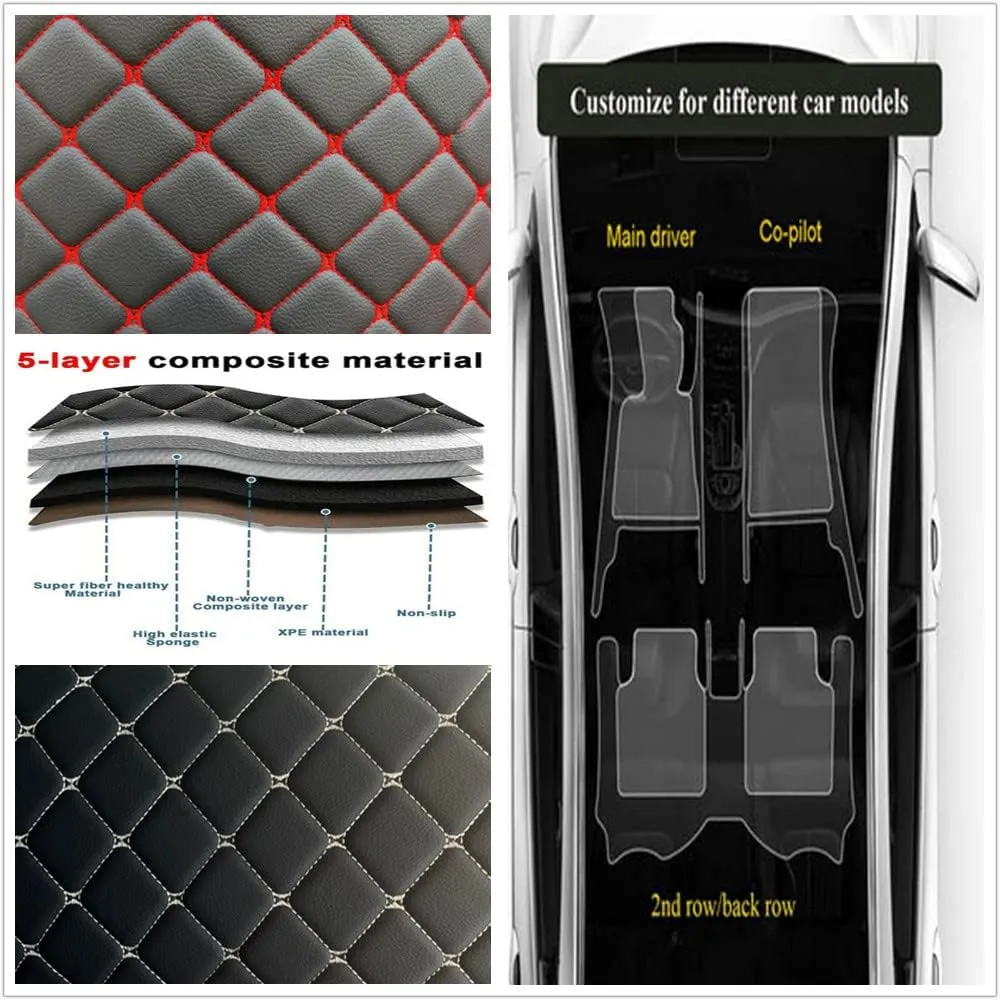 Custom Personalized Floor Mats for Cars - Luxury Full Coverage All Weather Mats, Anti-Slip Leather Mat Set, Fit for 99% of Cars, SUVs & Trucks (Black, A-Diamond)