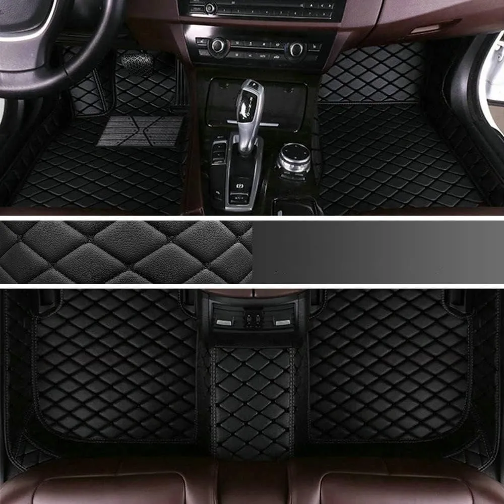Custom Personalized Floor Mats for Cars - Luxury Full Coverage All Weather Mats, Anti-Slip Leather Mat Set, Fit for 99% of Cars, SUVs & Trucks (Black, A-Diamond)
