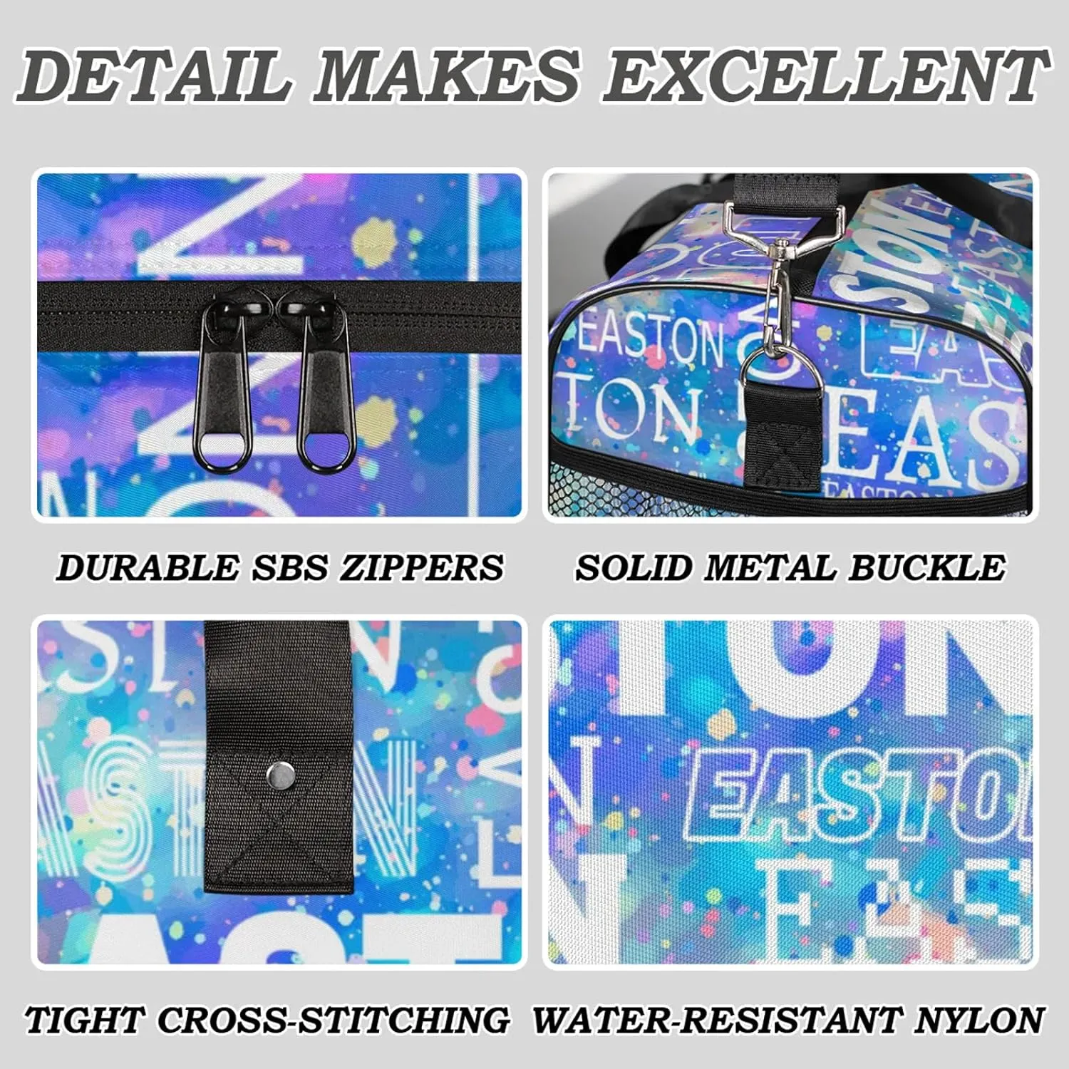 Custom Sport Gym Duffel Bag with Name Personalized Travel Overnight Bag Waterproof Customized Dance Bag Carry-On Tote 17.4in, Colorful Glitter