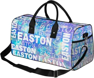 Custom Sport Gym Duffel Bag with Name Personalized Travel Overnight Bag Waterproof Customized Dance Bag Carry-On Tote 17.4in, Colorful Glitter