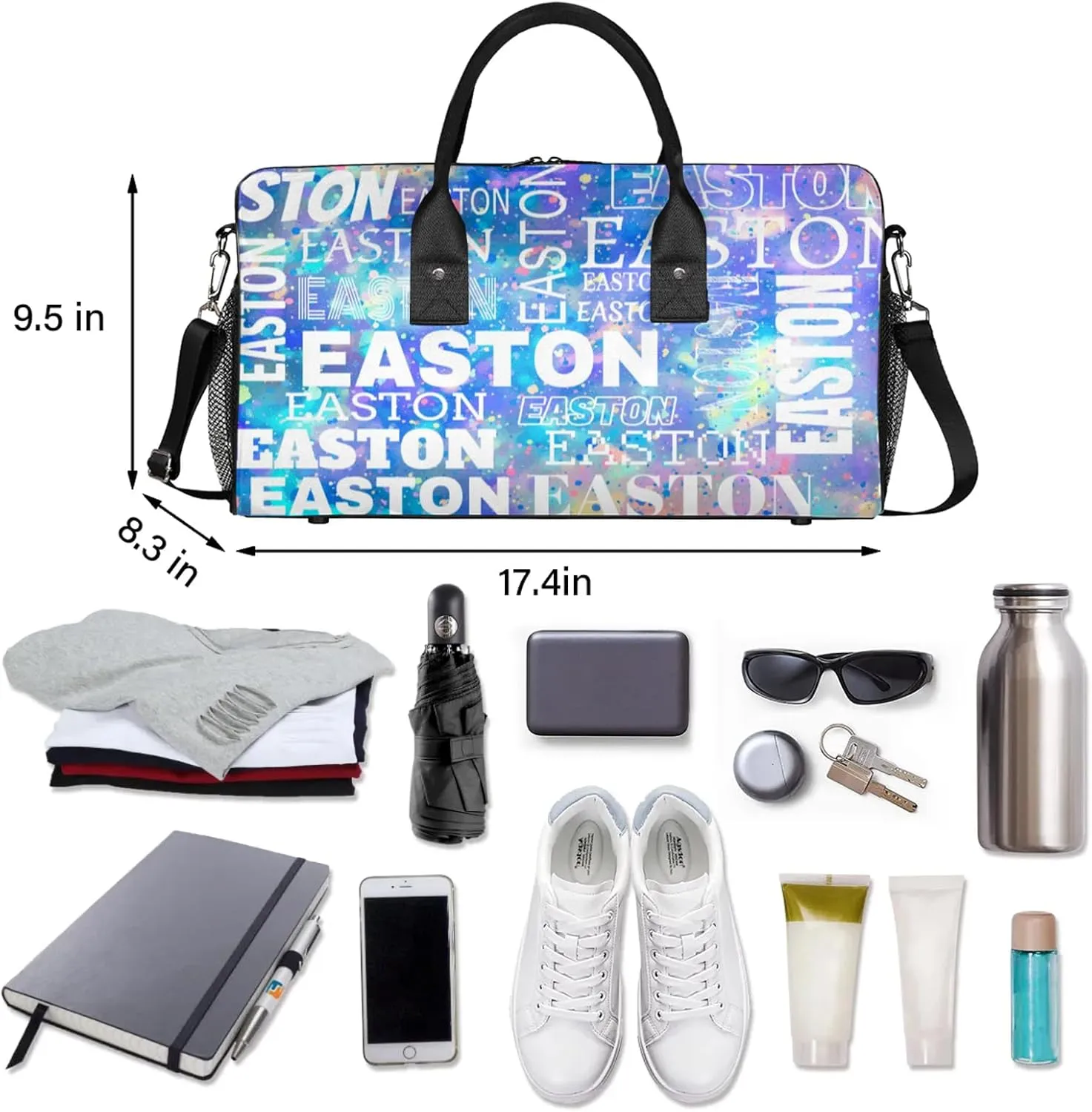 Custom Sport Gym Duffel Bag with Name Personalized Travel Overnight Bag Waterproof Customized Dance Bag Carry-On Tote 17.4in, Colorful Glitter