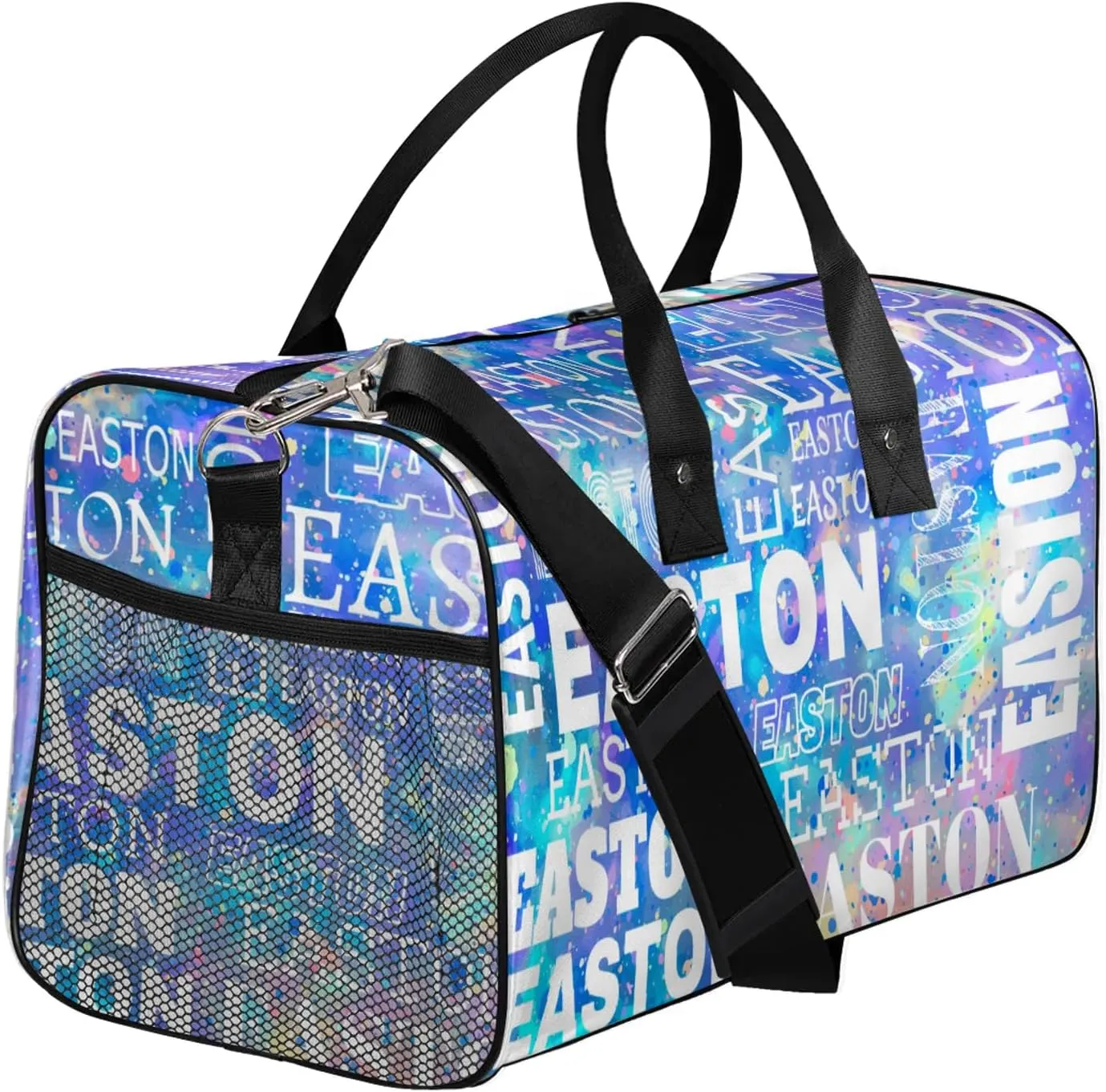 Custom Sport Gym Duffel Bag with Name Personalized Travel Overnight Bag Waterproof Customized Dance Bag Carry-On Tote 17.4in, Colorful Glitter