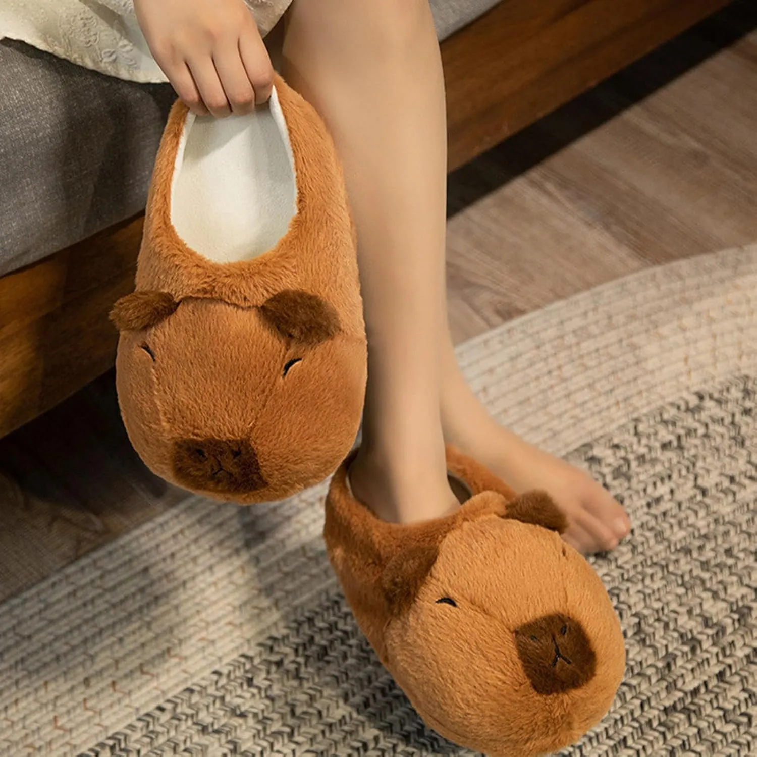 Cute Capybara Plush Slippers - Non Slip, Fuzzy, Funny - Winter Indoor Bedroom Shoes
