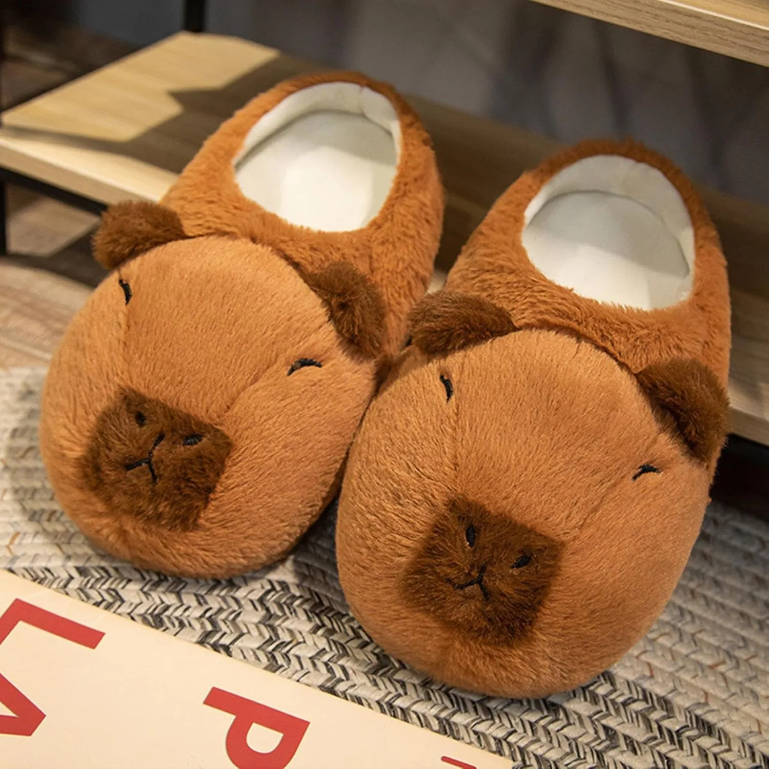 Cute Capybara Plush Slippers - Non Slip, Fuzzy, Funny - Winter Indoor Bedroom Shoes
