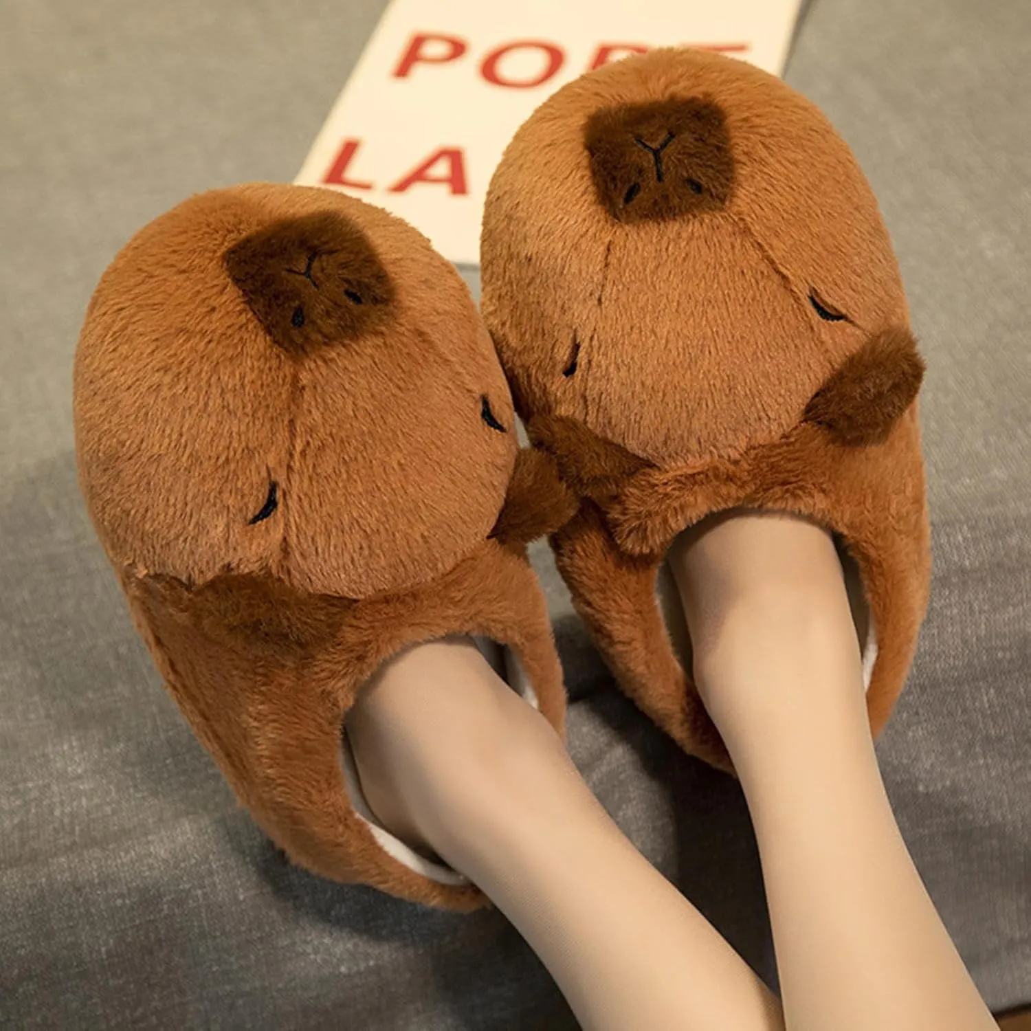 Cute Capybara Plush Slippers - Non Slip, Fuzzy, Funny - Winter Indoor Bedroom Shoes