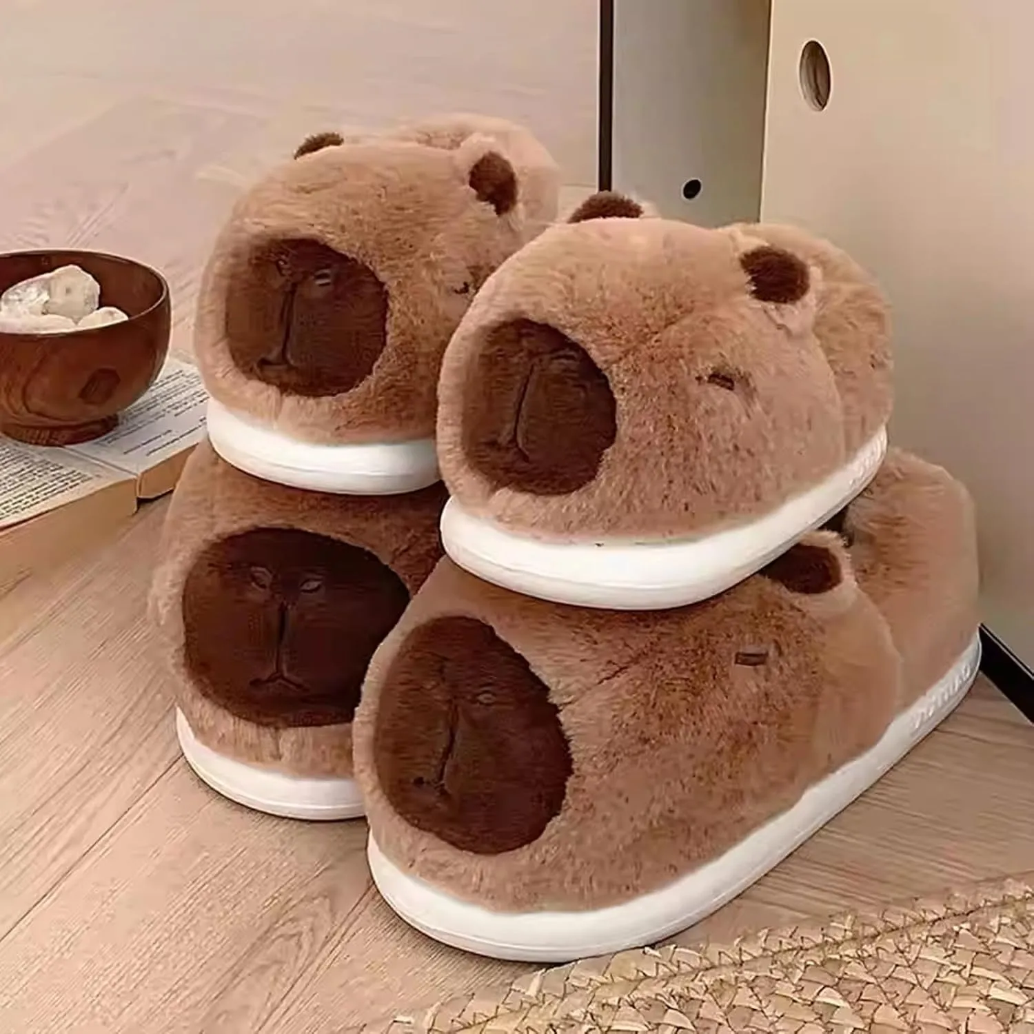 Cute Capybara Winter Slippers for Kids and Toddlers, Soft Warm Fleece Cozy Animal Home Shoes