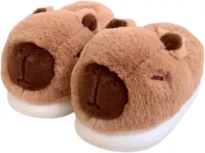 Cute Capybara Winter Slippers for Kids and Toddlers, Soft Warm Fleece Cozy Animal Home Shoes