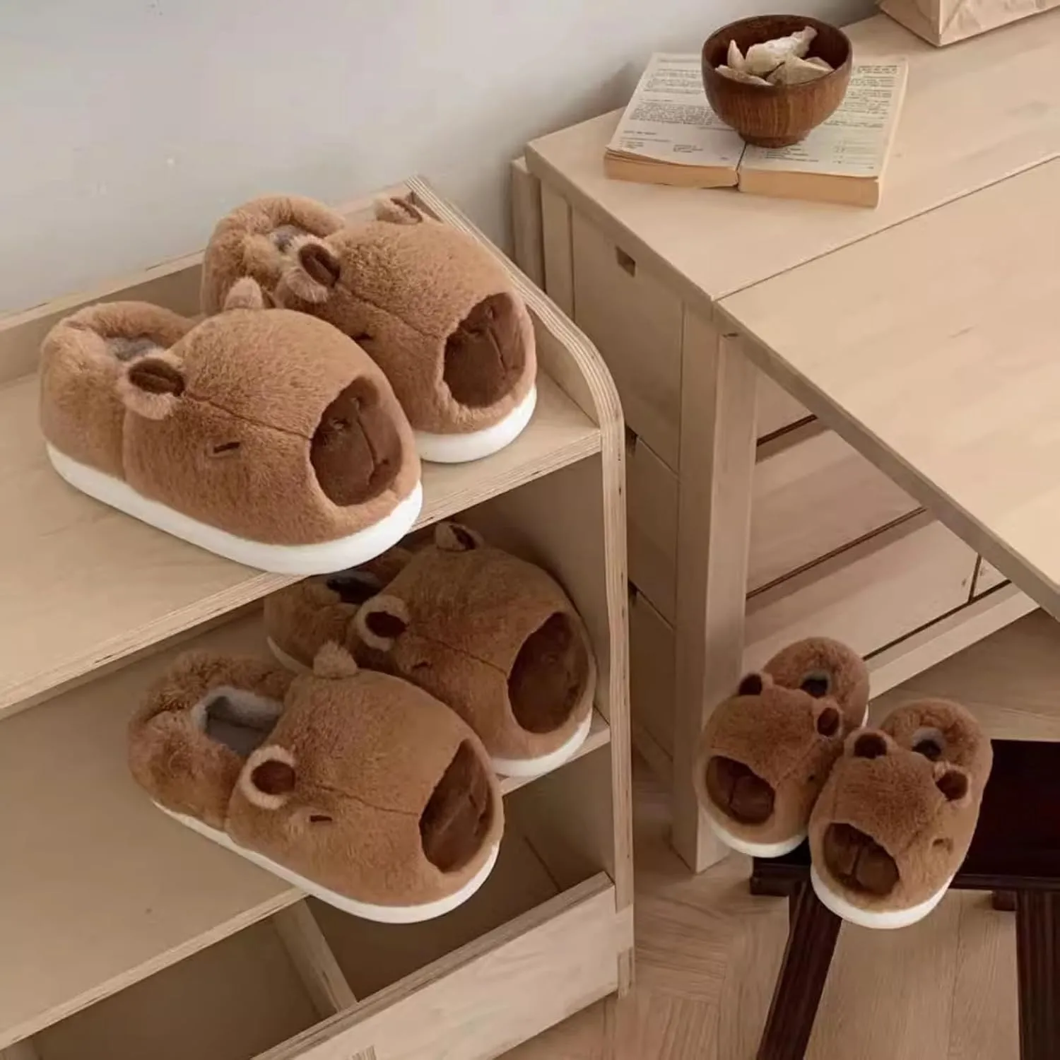 Cute Capybara Winter Slippers for Kids and Toddlers, Soft Warm Fleece Cozy Animal Home Shoes