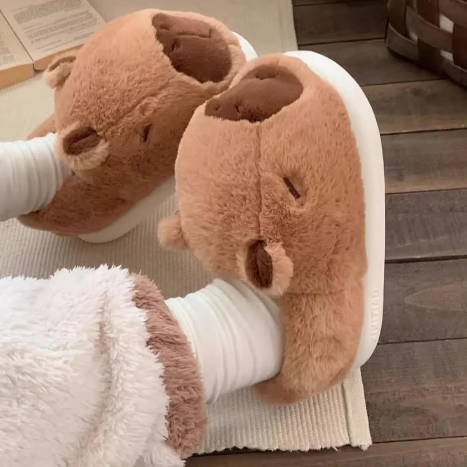 Cute Capybara Winter Slippers for Kids and Toddlers, Soft Warm Fleece Cozy Animal Home Shoes