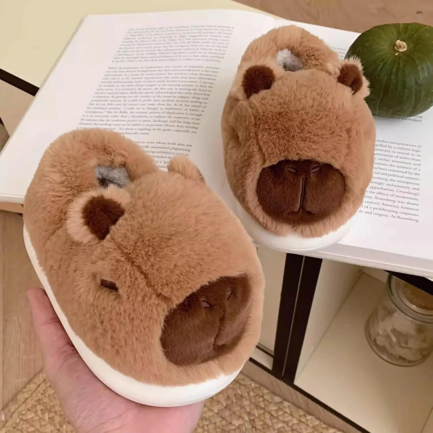 Cute Capybara Winter Slippers for Kids and Toddlers, Soft Warm Fleece Cozy Animal Home Shoes