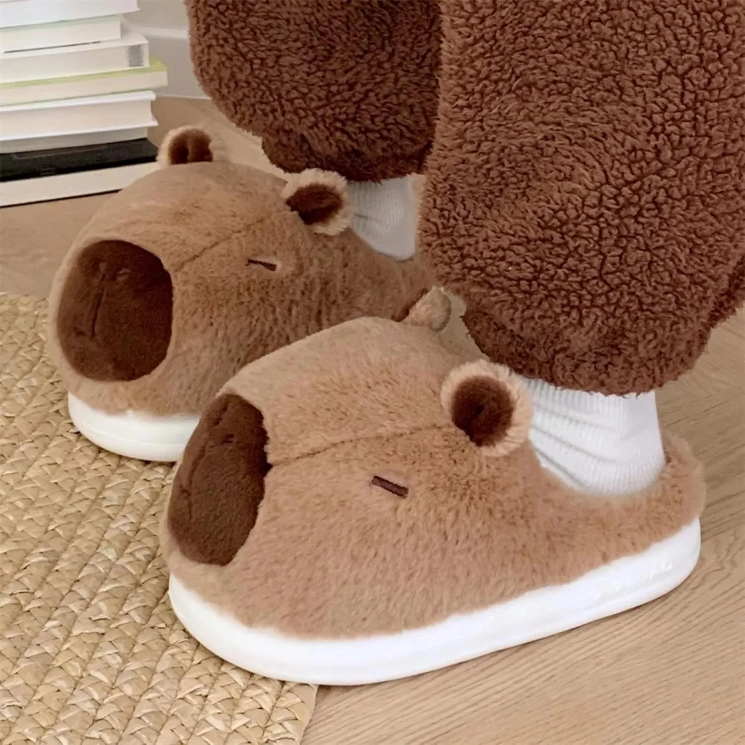 Cute Capybara Winter Slippers for Kids and Toddlers, Soft Warm Fleece Cozy Animal Home Shoes