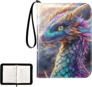 Cute Colorful Dragon Card Binder 4 Pocket, Trading Card Holder Fits 400 Game Cards with 50 Removable Sleeves, MTG Card Case Standard Size