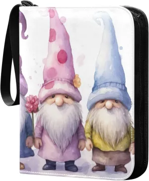 Cute Colorful Gnomes Card Binder 4-Pocket, 400 Pockets Trading Cards Holder Games Card Albums Storage Organizer Case for Football, Baseball Cards