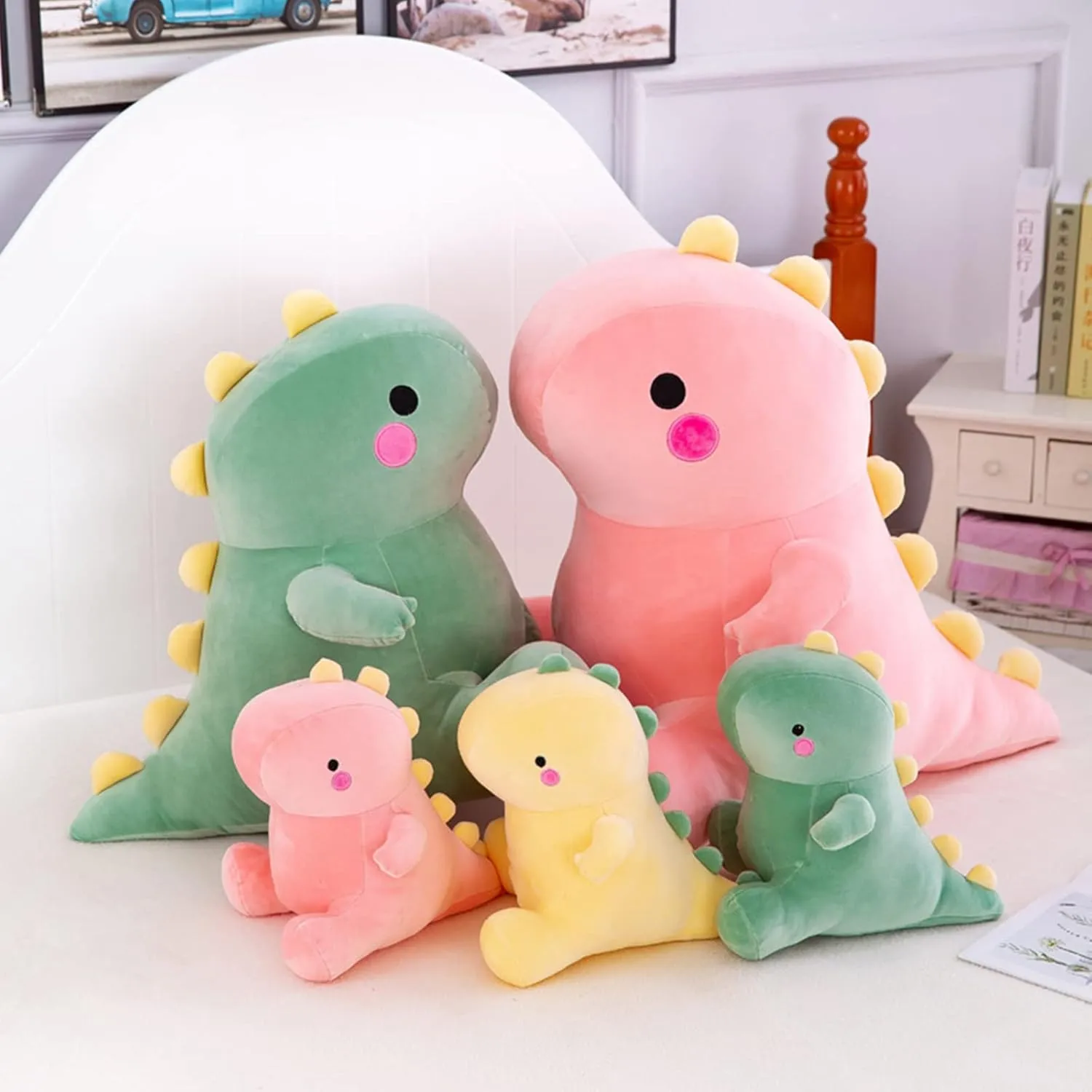 Cute Dinosaur Plush Toys, Fat Dinosaur Stuffed Animals Toys Dolls, Dinosaur Plush Toy Soft Stuffed Animal Dino Plushies Doll Cute Birthday Gifts for Kids Girls Boys (Pink,19in)