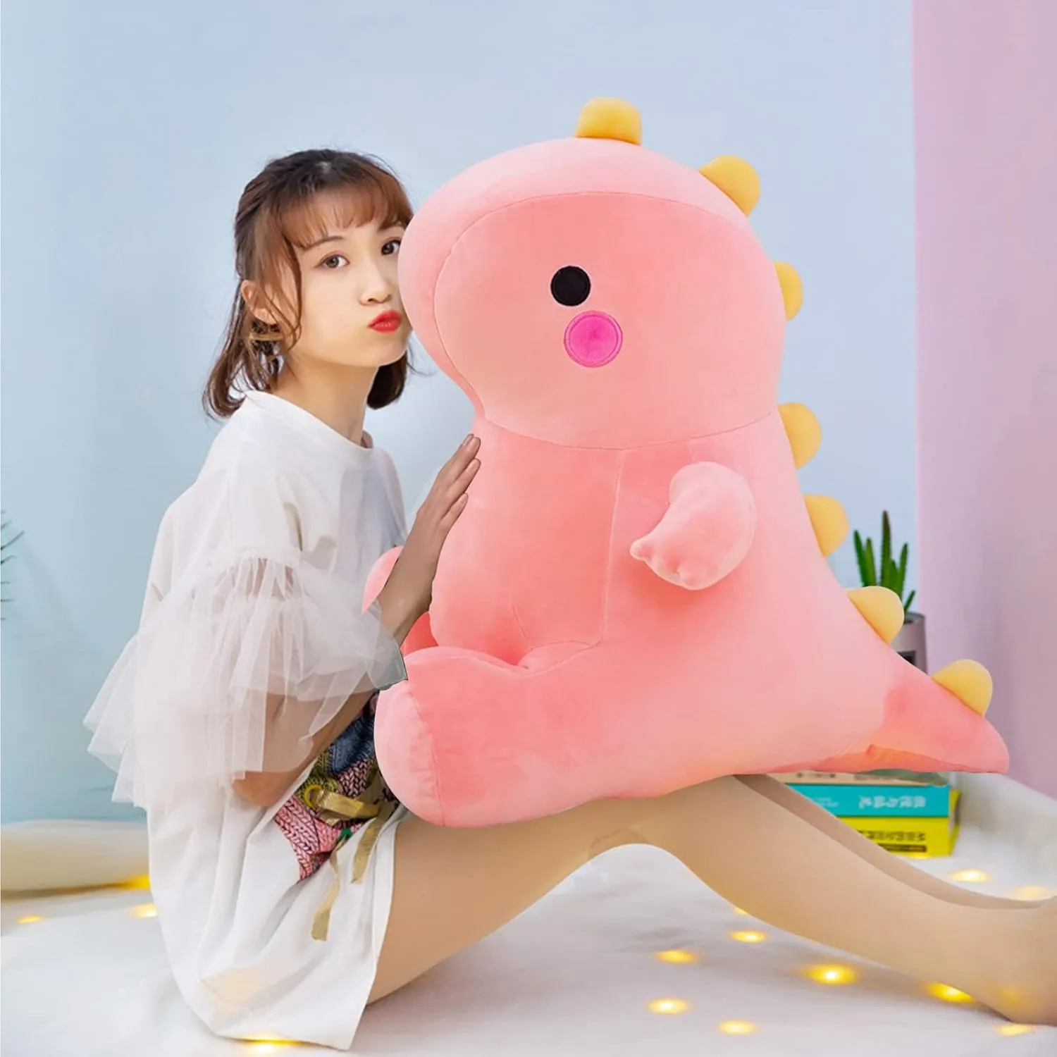 Cute Dinosaur Plush Toys, Fat Dinosaur Stuffed Animals Toys Dolls, Dinosaur Plush Toy Soft Stuffed Animal Dino Plushies Doll Cute Birthday Gifts for Kids Girls Boys (Pink,19in)