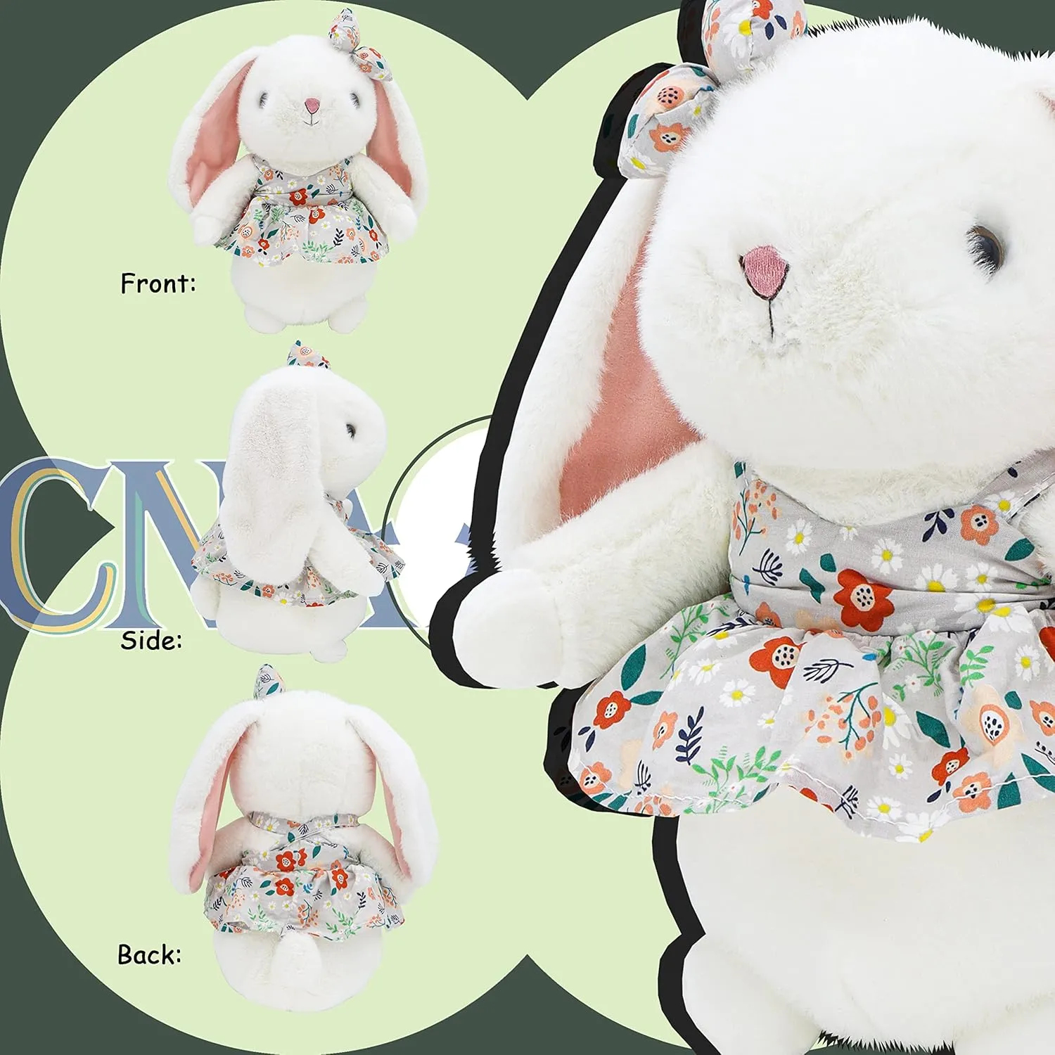 Cute Field Rabbit Stuffed Animals, Standing Lop Eared Rabbit, Cute Bunny in a Floral Dress a Gift for Boys and Girls