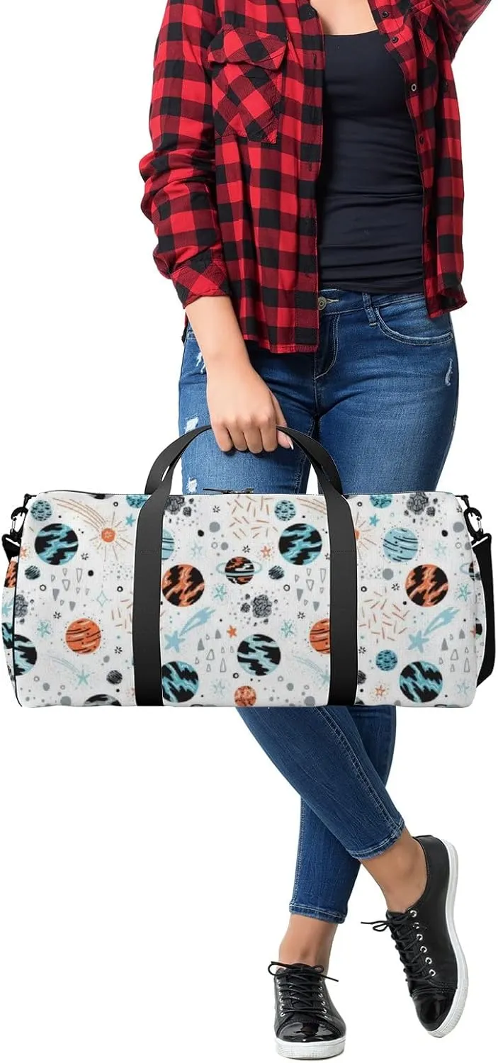 Cute Space Cartoon Colorful Planets Stars Sports Bag Tote Bag Waterproof Gym Bag with Shoulder Strap Zipper 2 Side Pockets for Men and Women, Travel and Storage Shoulder Bag.