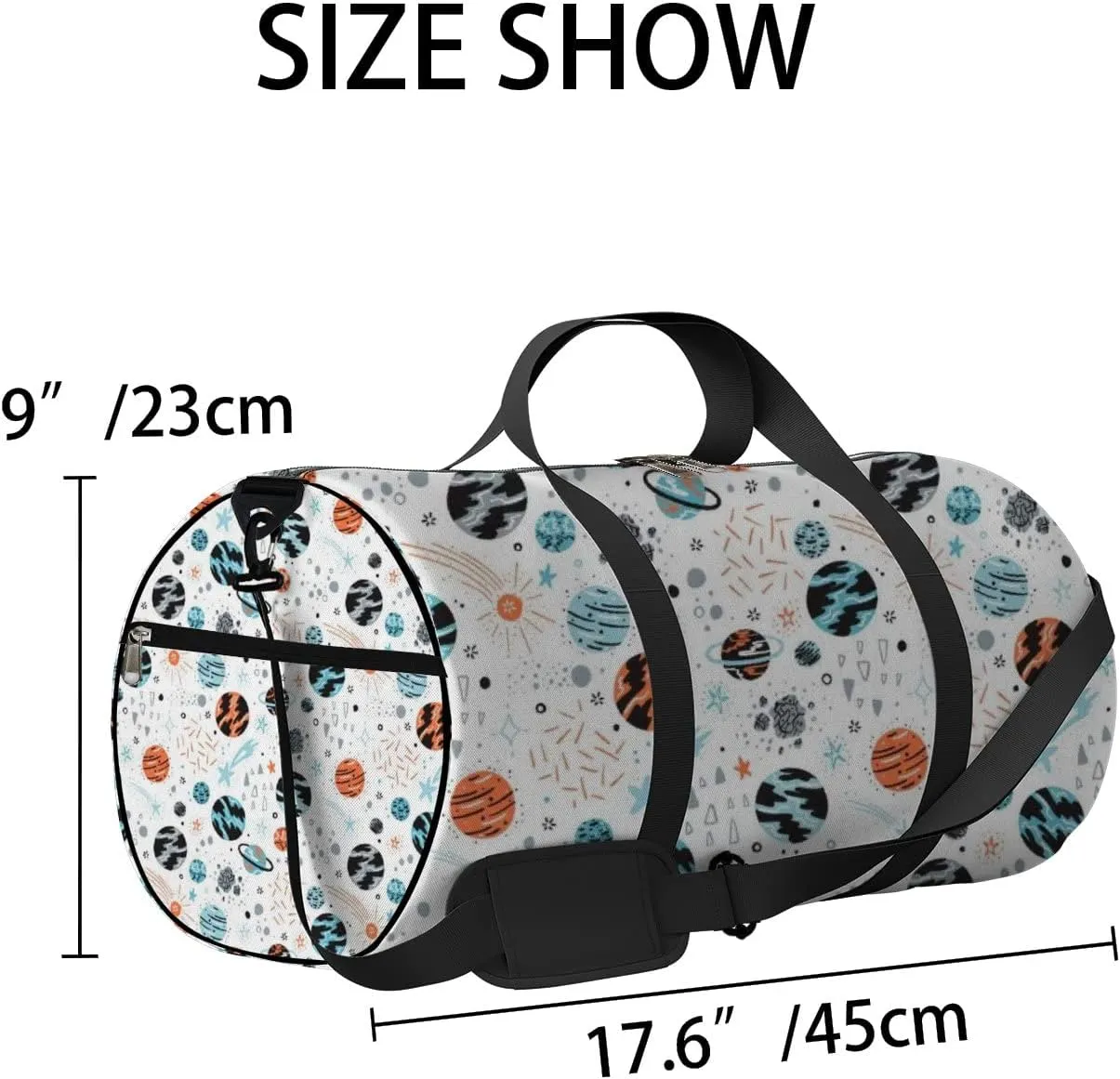Cute Space Cartoon Colorful Planets Stars Sports Bag Tote Bag Waterproof Gym Bag with Shoulder Strap Zipper 2 Side Pockets for Men and Women, Travel and Storage Shoulder Bag.