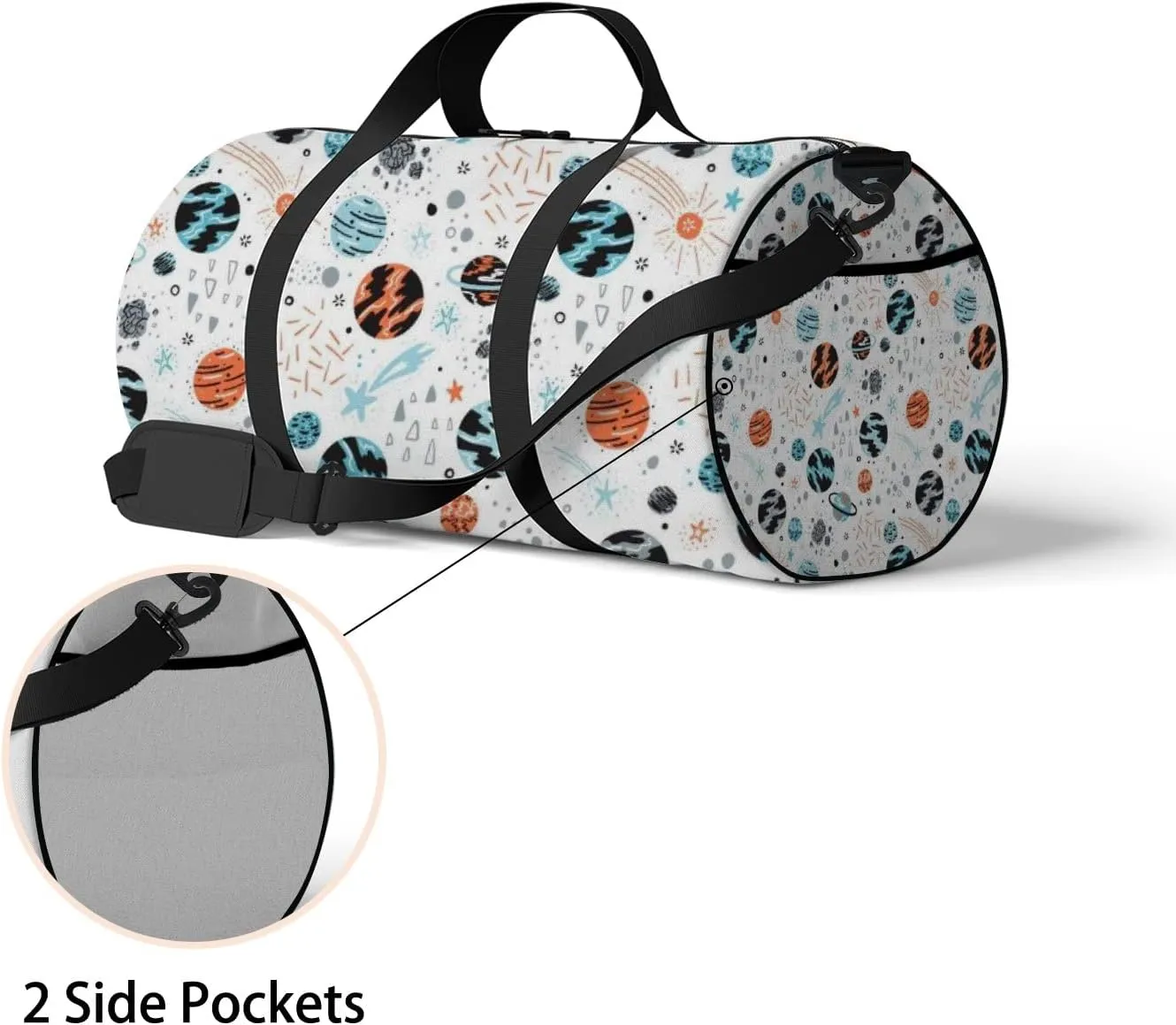 Cute Space Cartoon Colorful Planets Stars Sports Bag Tote Bag Waterproof Gym Bag with Shoulder Strap Zipper 2 Side Pockets for Men and Women, Travel and Storage Shoulder Bag.