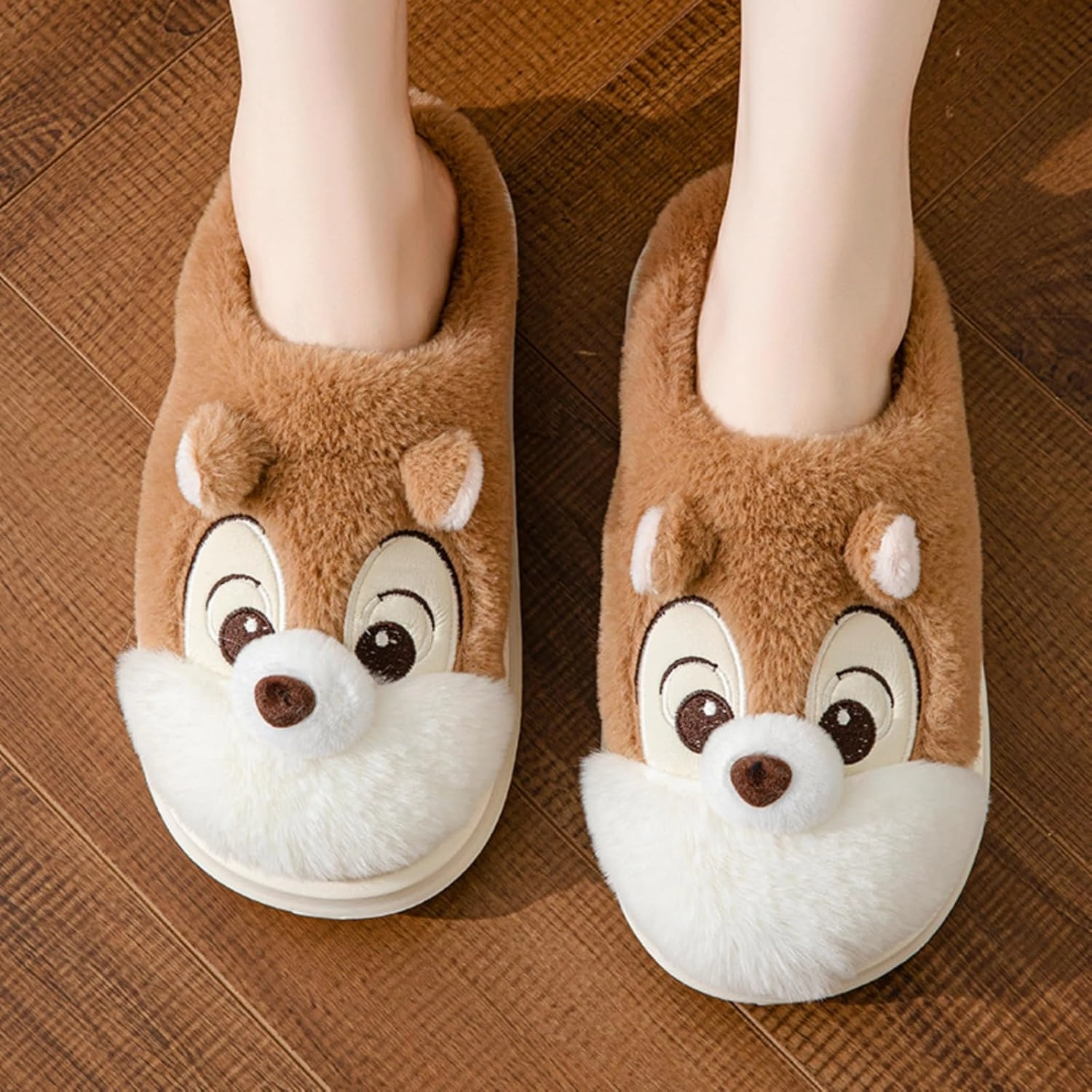 Cute Squirrel Plush Slippers Y2K Animal Cotton Stuff Slippers Home Cozy Furry Fluffy Soft Indoor House Shoes