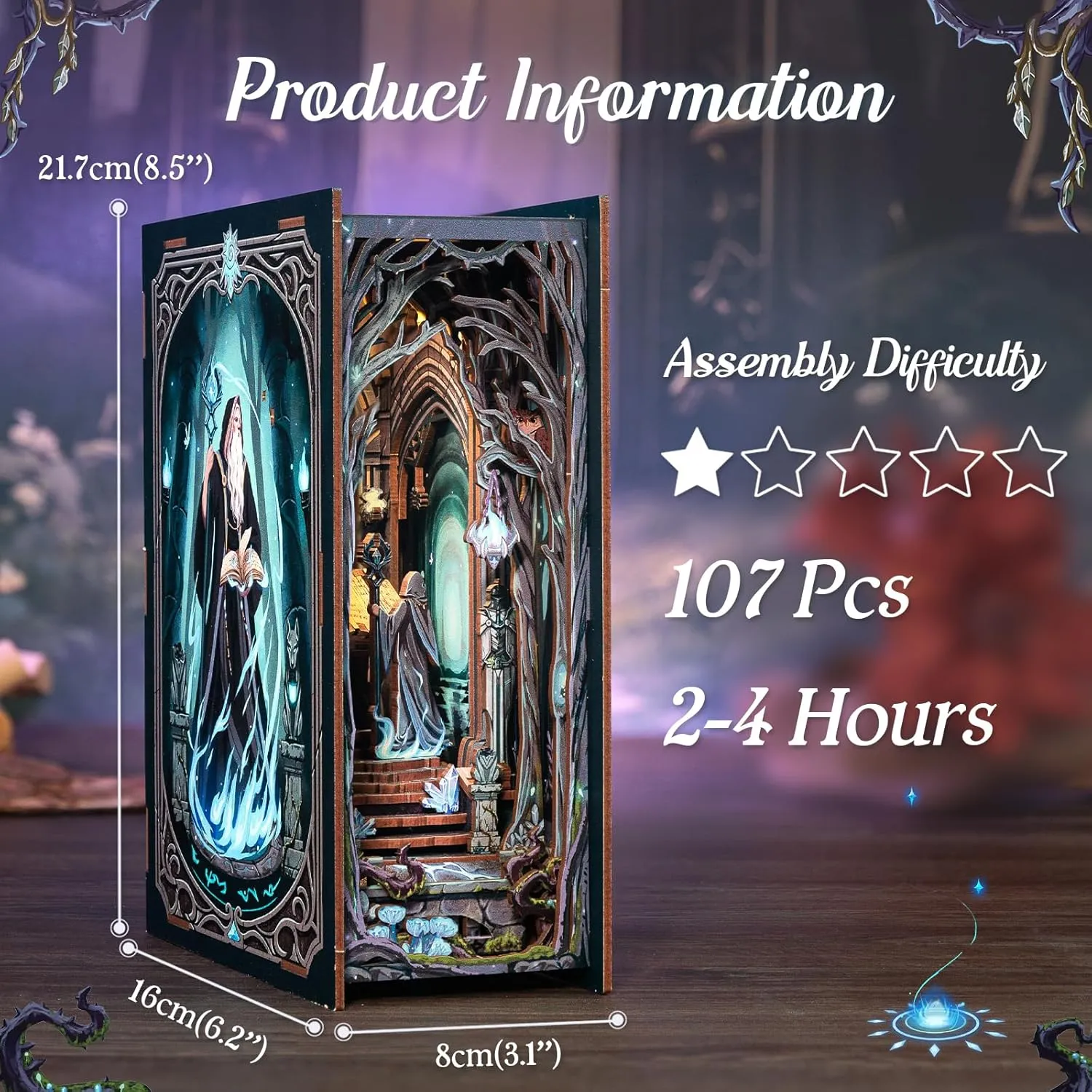 Cutefun Book Nook Kit, DIY Miniature Dollhouse Kit for Adults and Teens, 3D Wooden Puzzle Bookends, Bookshelf Insert Decor w/LED Light Dust Cover, Christmas Birthday Gifts (The Gate of Wonderland)