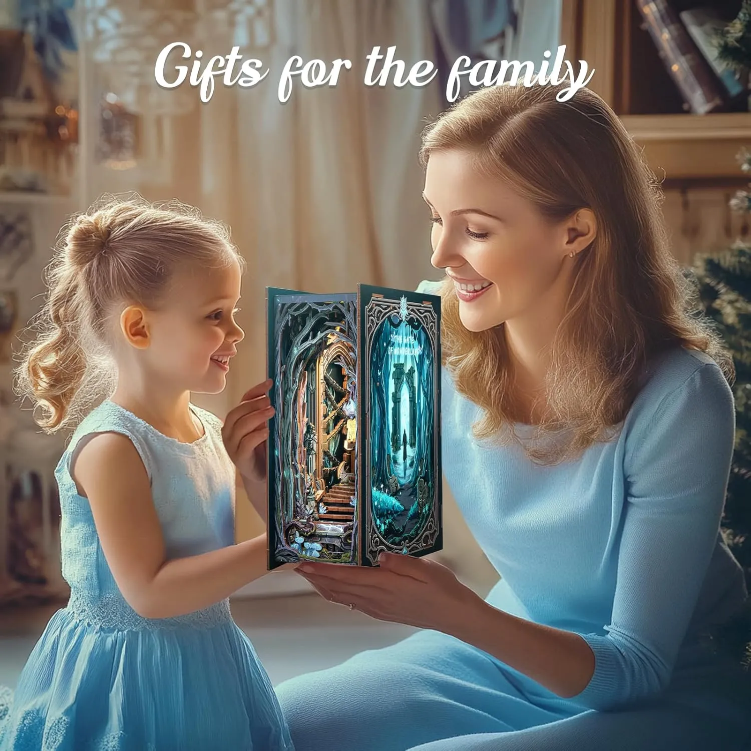 Cutefun Book Nook Kit, DIY Miniature Dollhouse Kit for Adults and Teens, 3D Wooden Puzzle Bookends, Bookshelf Insert Decor w/LED Light Dust Cover, Christmas Birthday Gifts (The Gate of Wonderland)