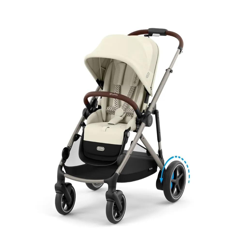 Cybex e-Gazelle S Electronic Assist Stroller – Gazelle S Single-to-Double Electric Stroller, Smart Assist, Rocking Mode, 20  Configurations & Compact Fold, Seashell Beige with Taupe Frame