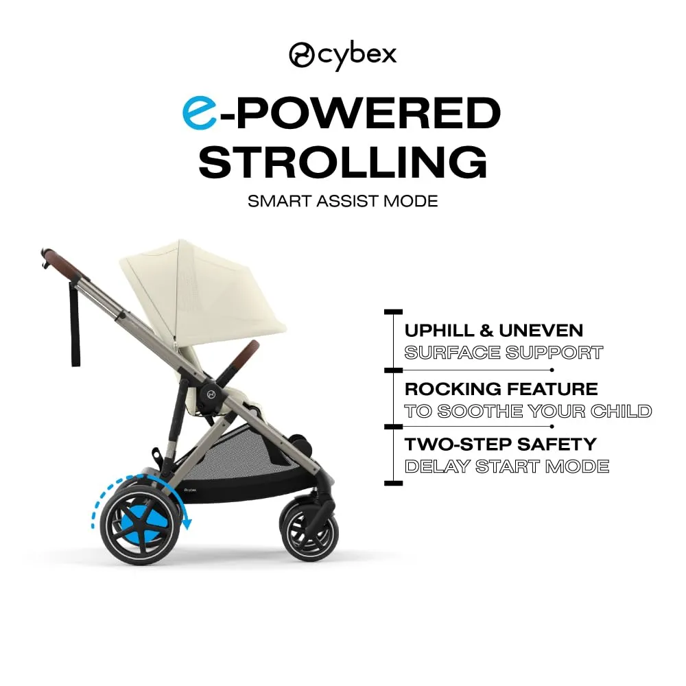 Cybex e-Gazelle S Electronic Assist Stroller – Gazelle S Single-to-Double Electric Stroller, Smart Assist, Rocking Mode, 20  Configurations & Compact Fold, Seashell Beige with Taupe Frame