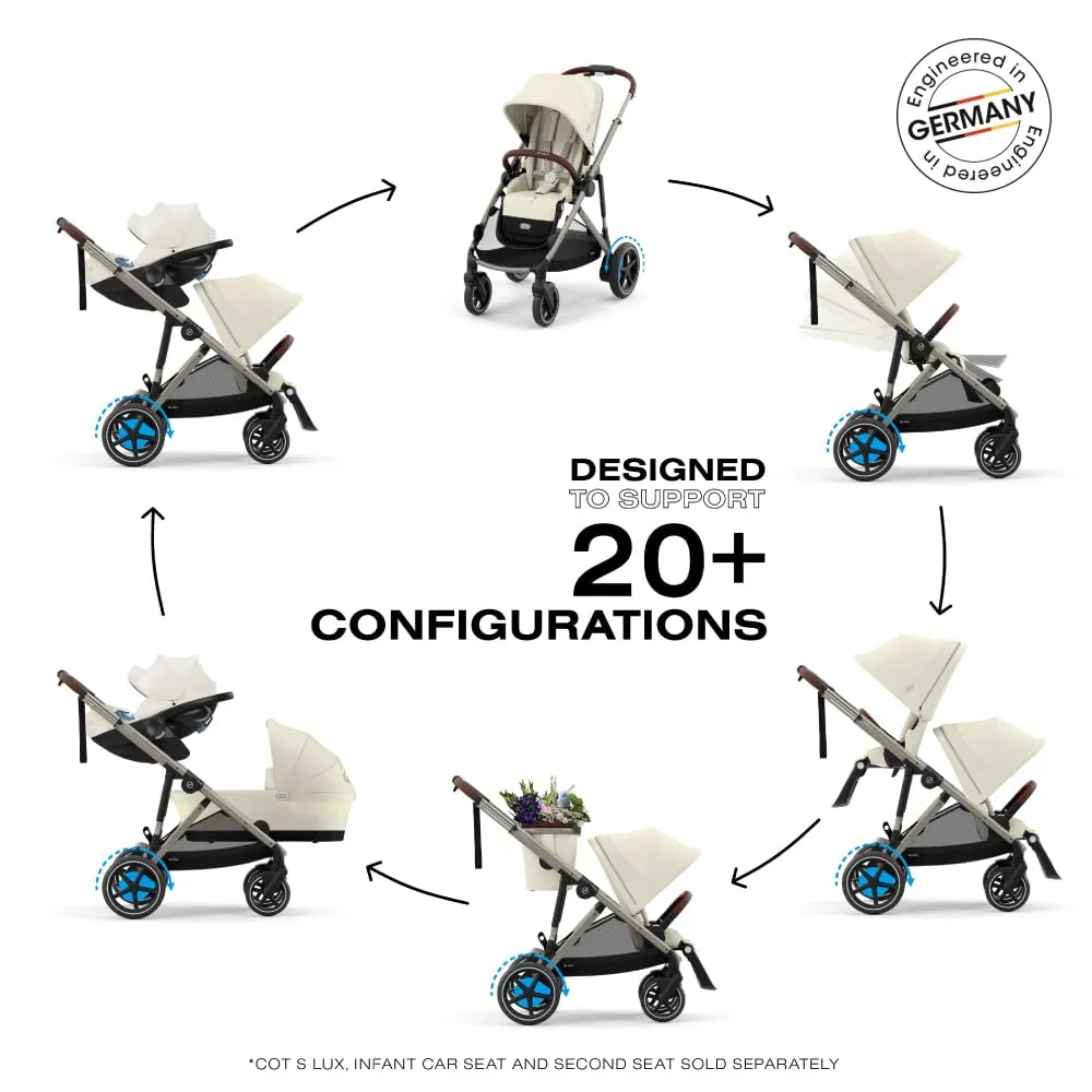 Cybex e-Gazelle S Electronic Assist Stroller – Gazelle S Single-to-Double Electric Stroller, Smart Assist, Rocking Mode, 20  Configurations & Compact Fold, Seashell Beige with Taupe Frame