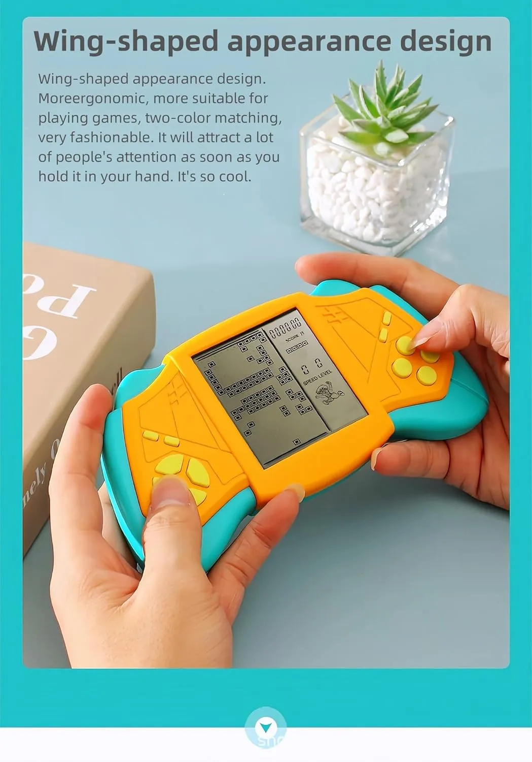 CZT Creative Brick Game Console Cool Wing Appearance Build in 2574 in 1 Block Games Handheld Game Machine Retro Portable Electronic Game Puzzle Toys Children/Students (Yellow)