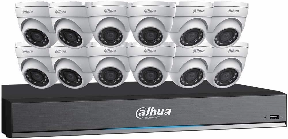 Dahua HDCVI Kit: 16-Ch, 4K Penta-Brid DVR   12 x 5MP Security Camera, White (C7165E124)