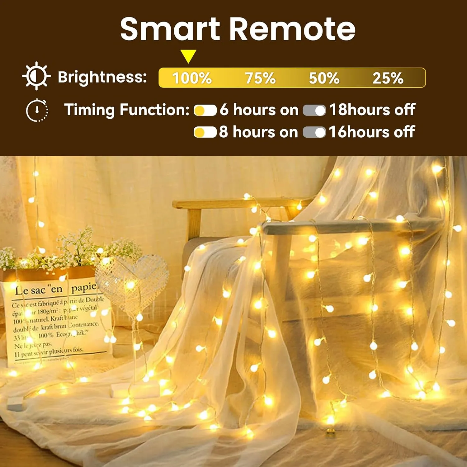Dailyart Globe String Lights, 200Led 75FT Waterproof Fairy Lights Plug in 8 Modes with Remote Control, Brightness Adjustable &Timing String Lights Indoor Outdoor, Fairy Lights for Bedroom, Warm White