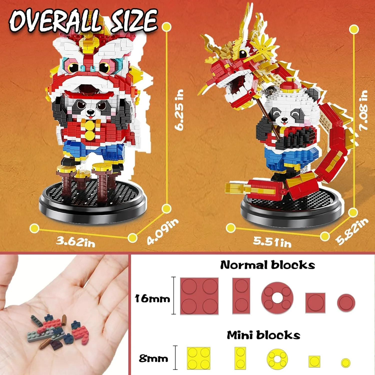 Dargon Dance Panda Building Blocks Set, 1168PCS Micro Mini Building Blocks, Panda Toys for Adults and Kids