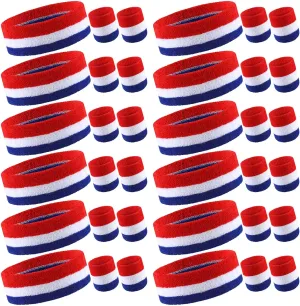 Deekin 12 Sets Bulk Striped Sweatband Set Kids Headband Wristband Set American Flag Style Athletic Gym Wristbands for Men Women Activities Sports Basketball Football Tennis