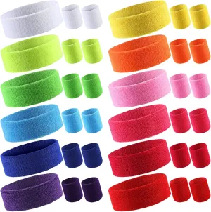 Deekin 12 Sets Neon Sweatbands Headband Colorful Wristband Set 80s Athletic Sweat Bands Bulk Gym Wristbands Football Wristbands for Men Women Activities Sports Basketball Tennis
