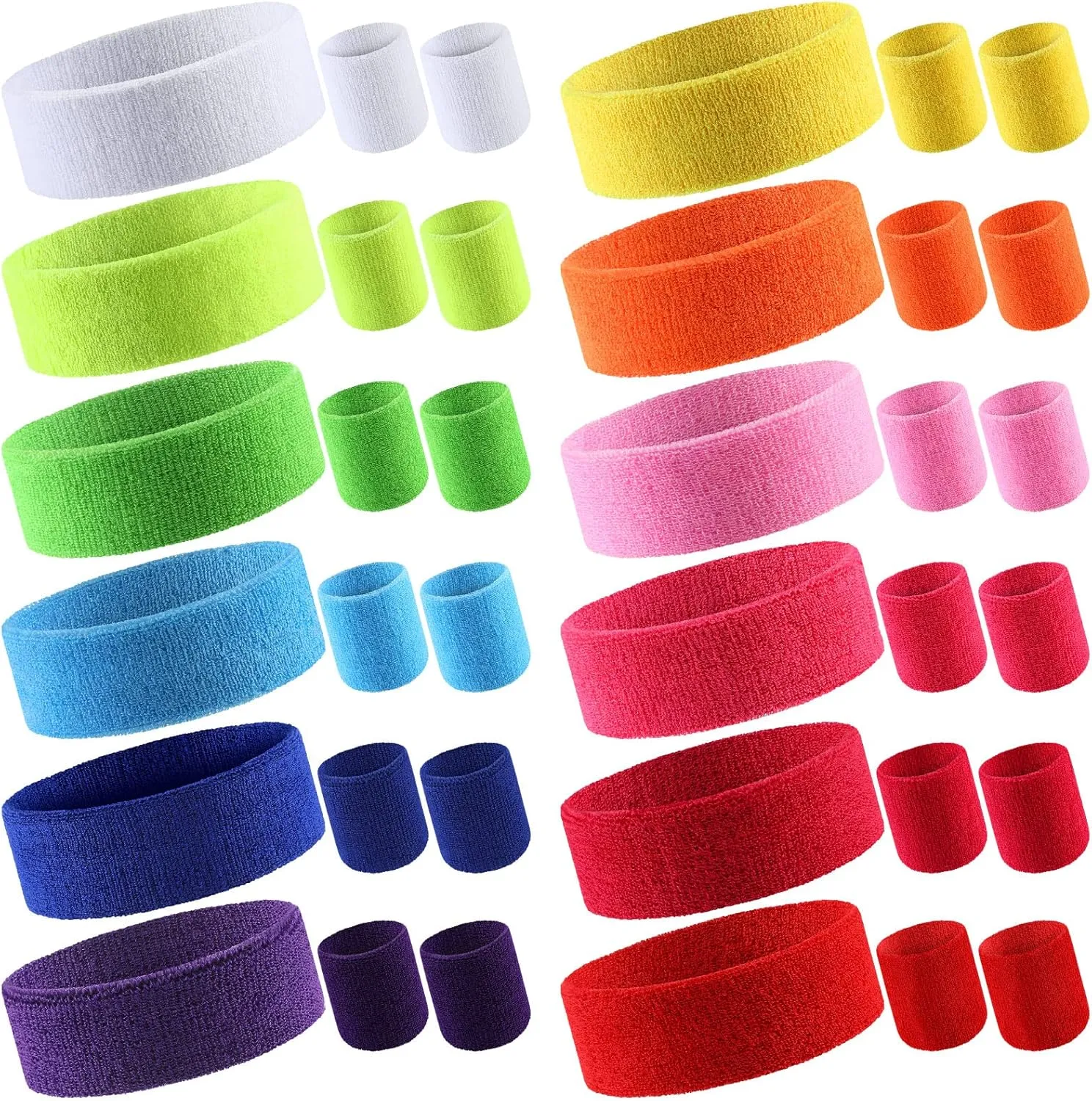 Deekin 12 Sets Neon Sweatbands Headband Colorful Wristband Set 80s Athletic Sweat Bands Bulk Gym Wristbands Football Wristbands for Men Women Activities Sports Basketball Tennis