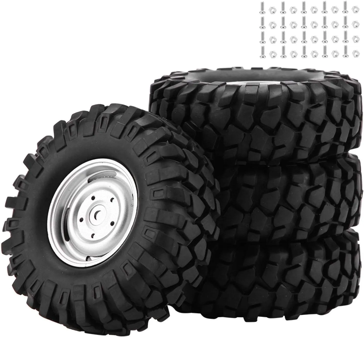 Demeras RC Wheel Tire Rubber Wheel Tyres with Hubs for 1/10 Scale RC Crawler Off Road Truck Car 4Pcs, car Model Accessories