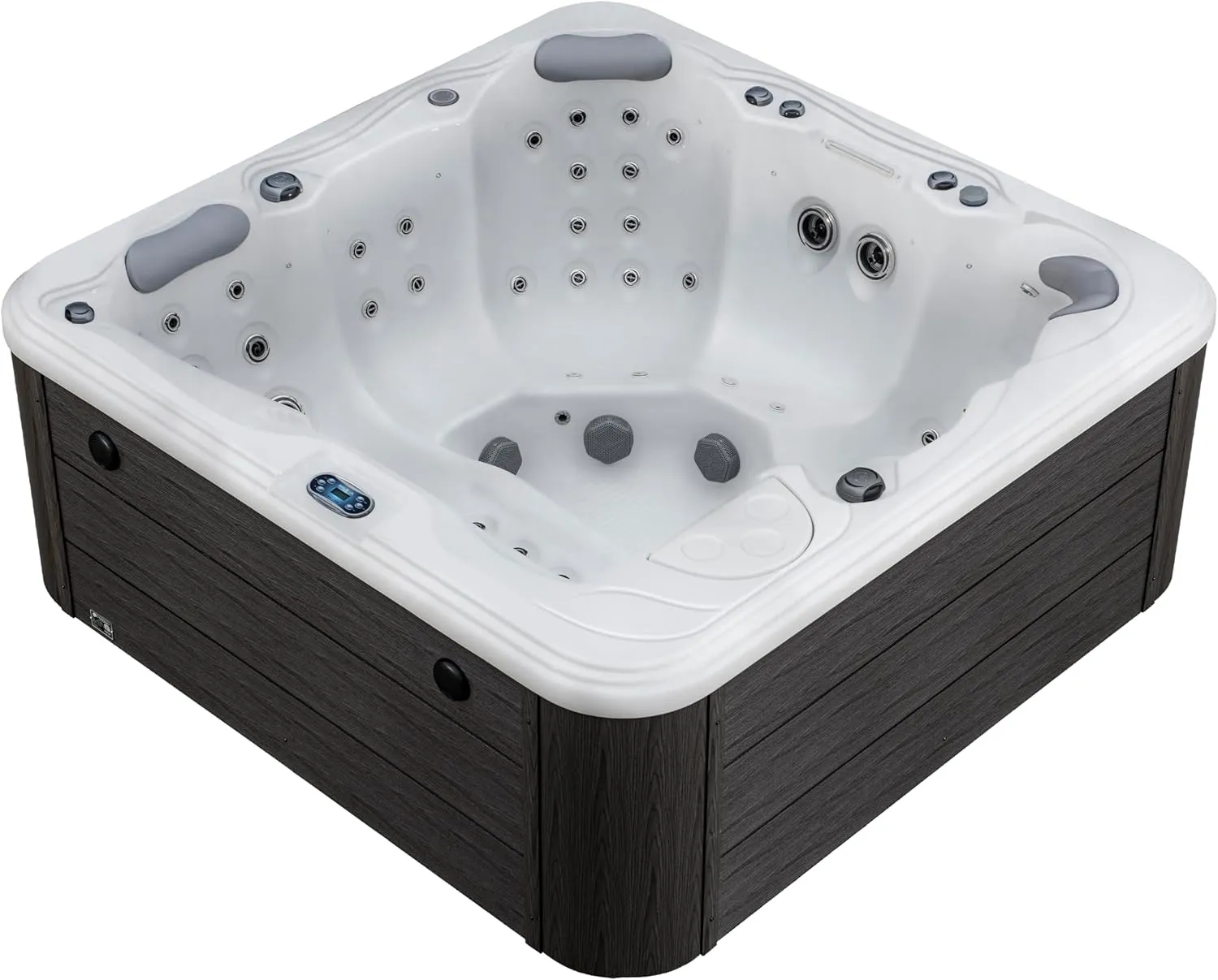 Destination Outdoor Hot Tub, 5-Person 59-Jet 80-Port 4-Pump Lounger Spa with Waterfall Arch and Bluetooth Stereo by Aqualife by Strong Spas
