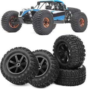 Dilwe RC Tires, 4Pcs RC Wheels Tires with 7Pcs Spokes for 1/10 Remote Control Compatible with ZD Racing Desert Truck Car RC Car Replacement Parts