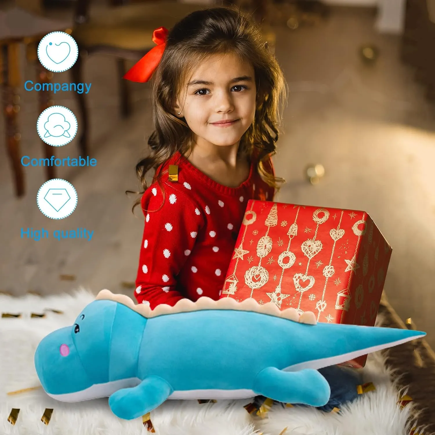 Dinosaur Plush Toy Pillow, Soft Lumbar Back Cushion Big Dinosaur Plushies Stuffed Toy Cute Pillows, Great Gift for Kids Birthday, Valentine (Green,39.3in)