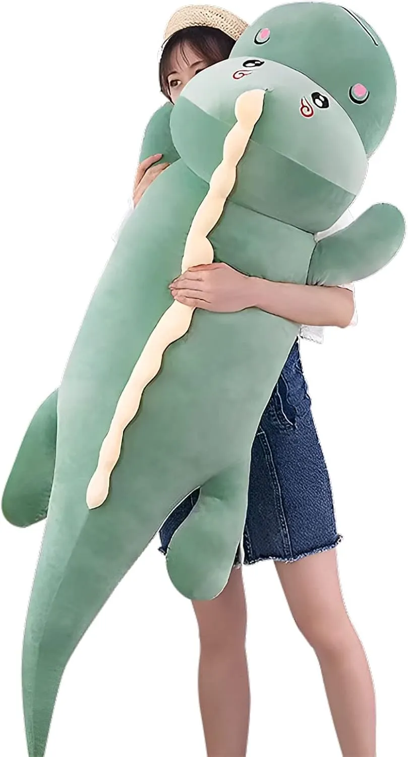 Dinosaur Plush Toy Pillow, Soft Lumbar Back Cushion Big Dinosaur Plushies Stuffed Toy Cute Pillows, Great Gift for Kids Birthday, Valentine (Green,39.3in)