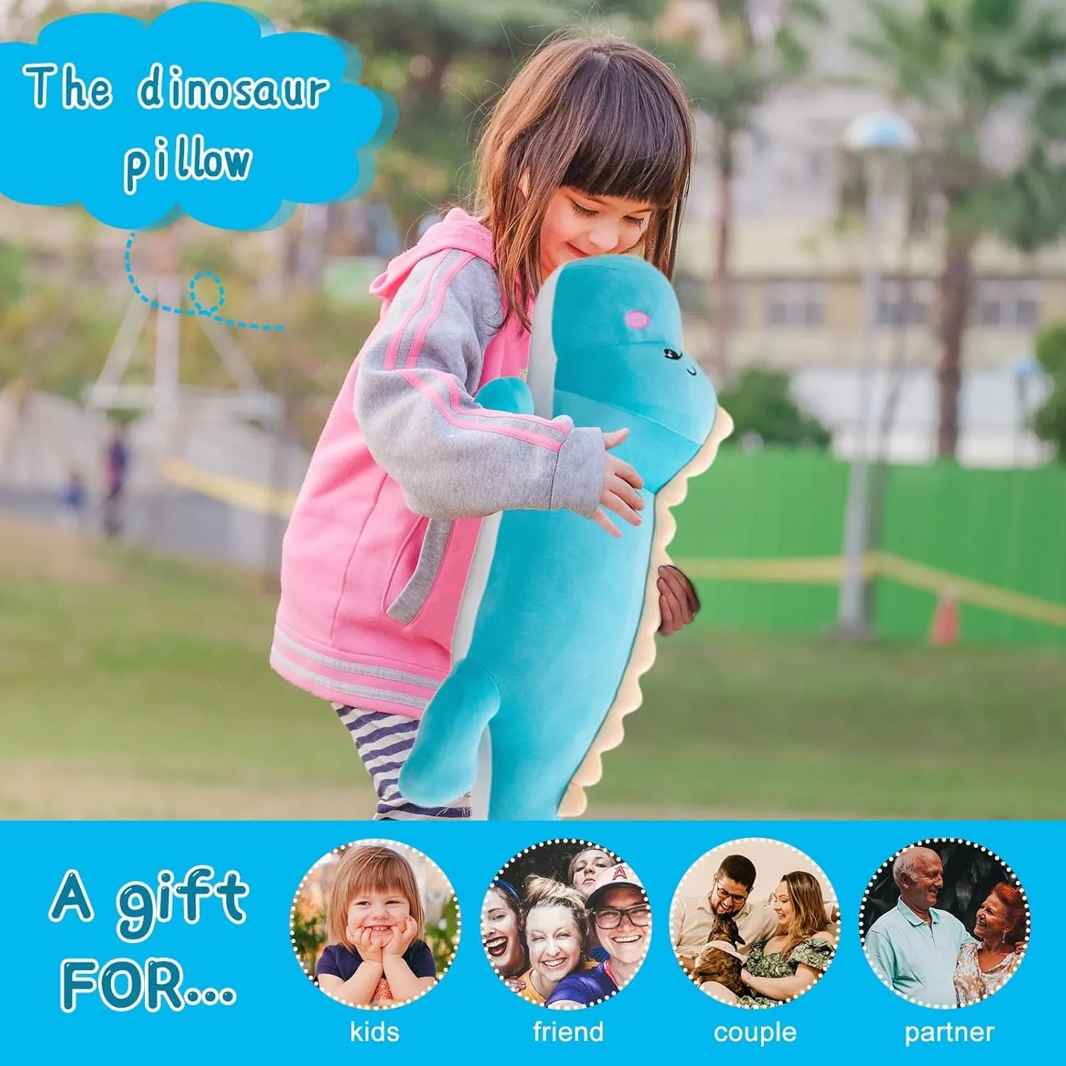 Dinosaur Plush Toy Pillow, Soft Lumbar Back Cushion Big Dinosaur Plushies Stuffed Toy Cute Pillows, Great Gift for Kids Birthday, Valentine (Green,39.3in)