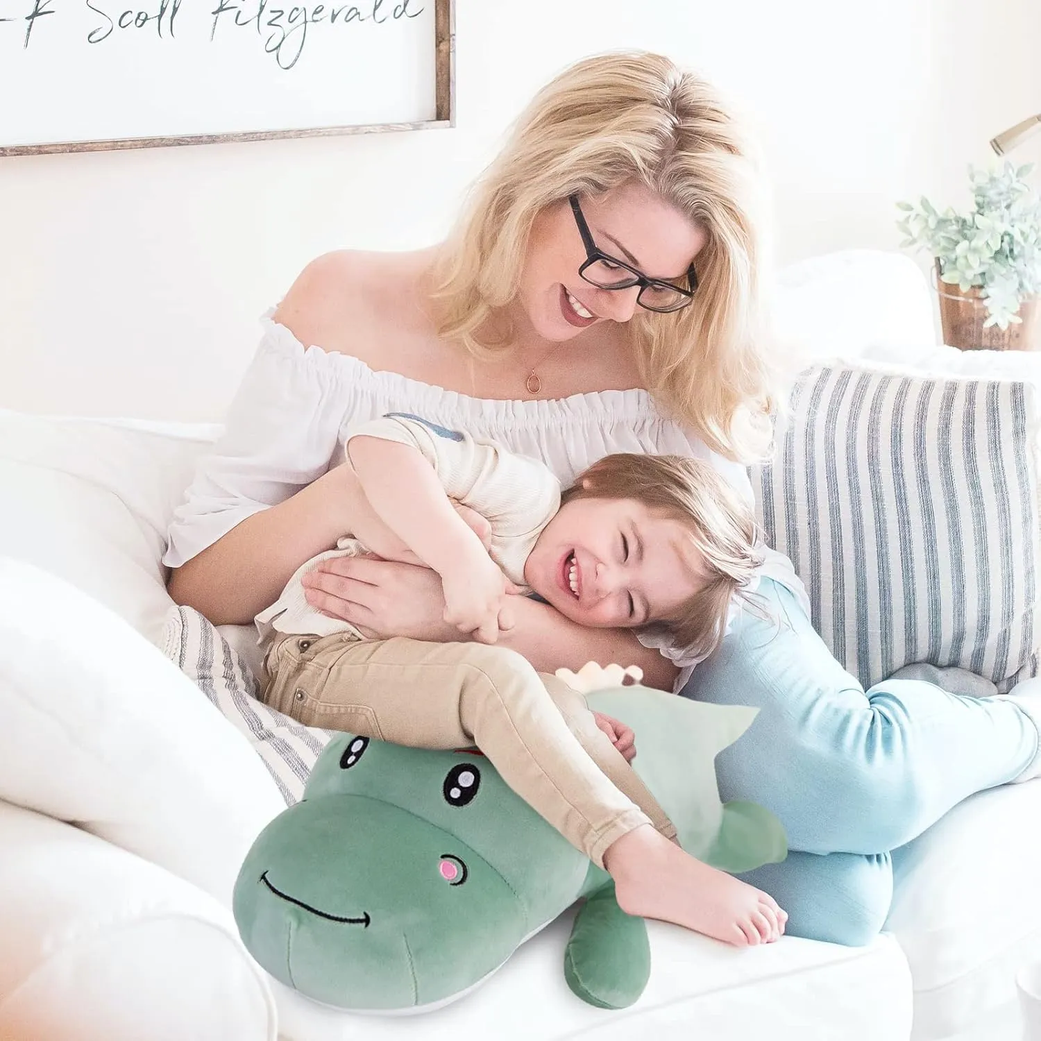Dinosaur Plush Toy Pillow, Soft Lumbar Back Cushion Big Dinosaur Plushies Stuffed Toy Cute Pillows, Great Gift for Kids Birthday, Valentine (Green,39.3in)