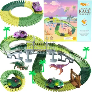 Dinosaur Race Track Set 182 Pieces, Dino Track Flexible Dinosaur Road Race Playset with Bridge, Ramps, Dinosaur Track Toy Set is a Great 3 Year Old boy Gift.