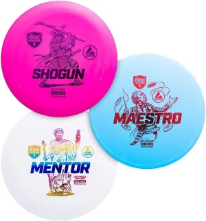 Discmania 3-Disc Golf Starter Set - Starter Kit of Disc Golf Discs for Beginners - 1x Fairway Driver, 1x Midrange, 1x Putter - Mentor, Maestro & Shogun - Easy to Throw - Ideal Gift for New Players