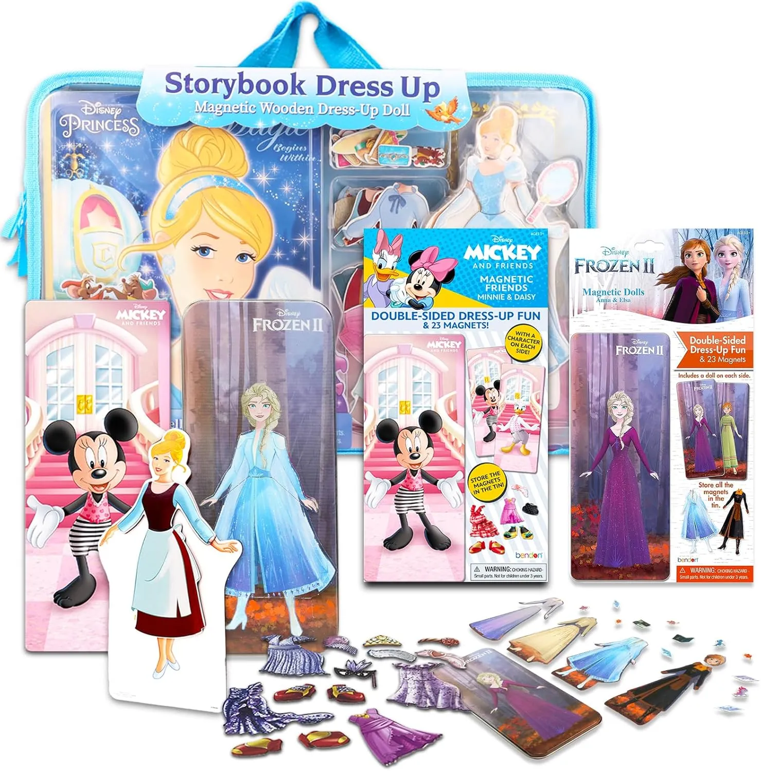 Disney Princess Magnetic Dress Up Doll Playsets for Girls - Dress Up Doll Bundle with Wooden Dolls Including Anna, Cinderella, Minnie Mouse | Disney Playsets for Girls