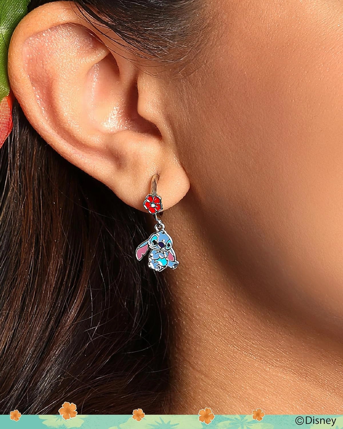 Disney Lilo & Stitch Hoop Earrings for Women – Officially Licensed Enamel and Silver Flash-Plated Stitch Dangle Earrings