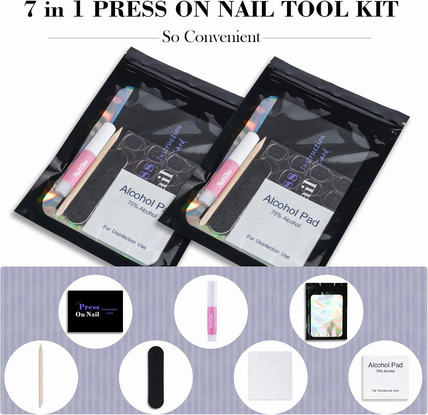 Disposable Nail Supplies Kits,Professional Manicure Press On Nail Tool Kit With Nail File,Adhesive Tabs,Nail Glue,Sticks, Prep Pads,Bags,Cards for Nail Business (Black-350pcs50set)