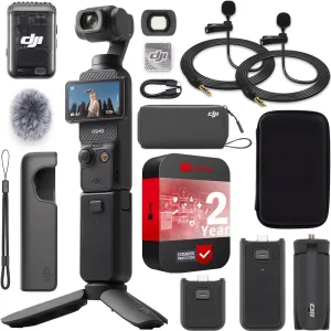DJI Osmo Pocket 3 Creator Combo Vlogging Camera with 1'' CMOS, 4K/120fps Video, 3-Axis Stabilization, Face/Object Tracking, Fast Focus, Mic 2 Included Bundle with Deco Gear Case &2 Lapel Microphones
